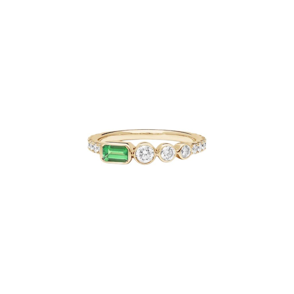 The "Verdant Aura" Emerald-Cut Emerald & Brilliant Diamond Band
