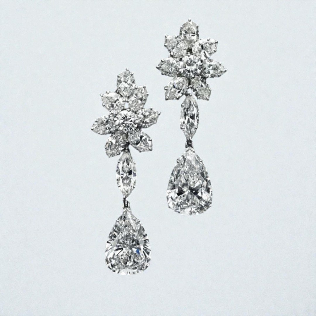 The "Celestial Drop" Pear-Cut Diamond Cluster Chandelier Earrings