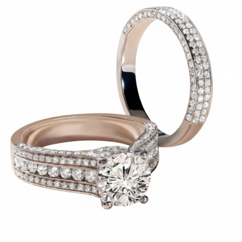 Aria Pavé Round Cut Engagement Ring & Matching Band Duo