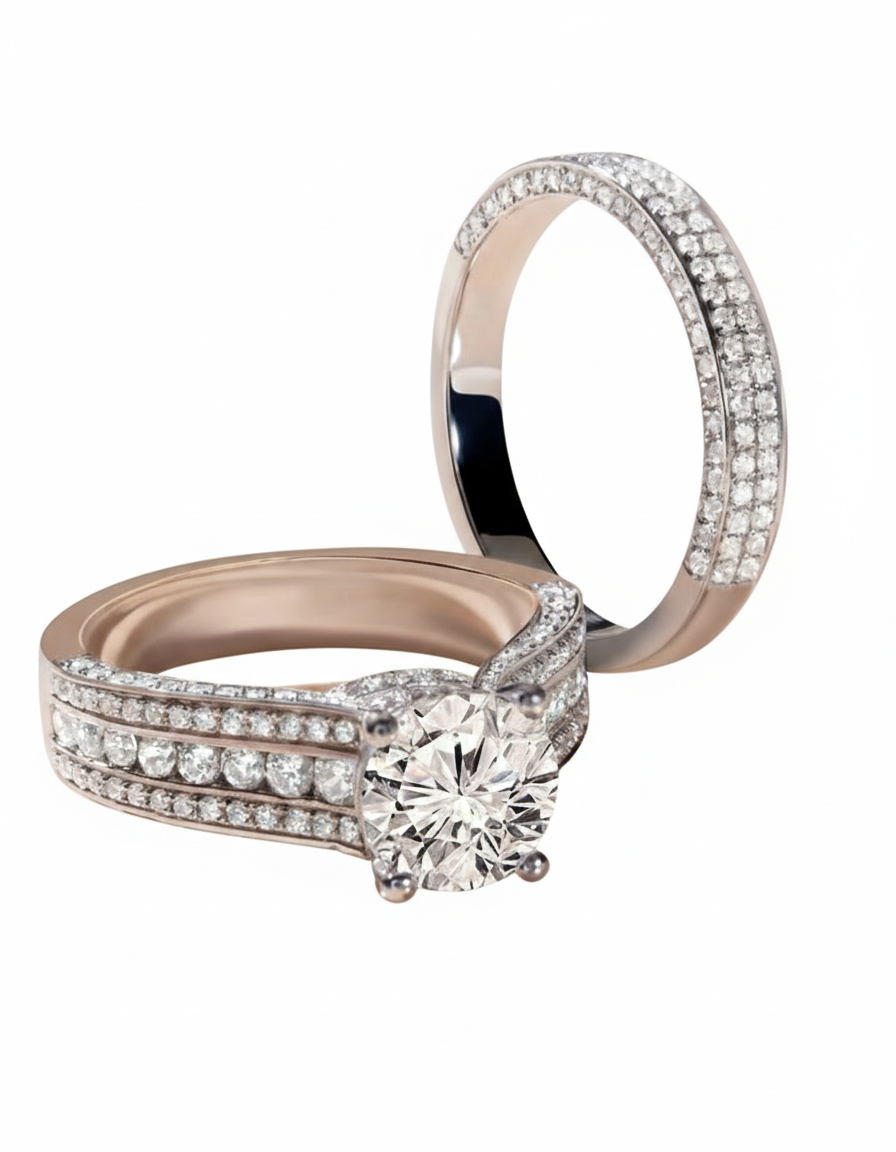 Aria Pavé Round Cut Engagement Ring & Matching Band Duo