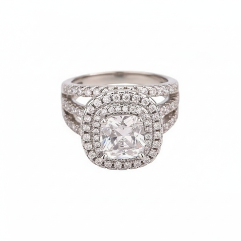 Vintage-Inspired Cushion Cut Cathedral Bridal Ring