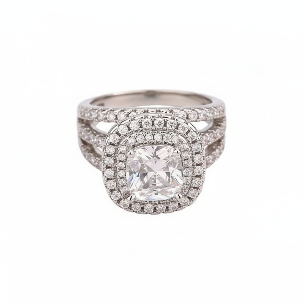 Vintage-Inspired Cushion Cut Cathedral Bridal Ring
